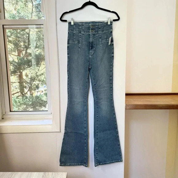 NWT Free People Jayde Flare Jeans High Rise Denim in Blue Sea Medium Denim 27 - Picture 7 of 12